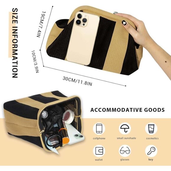 🆕Women Brown Black Crochet Striped Summer Beach Clutch Dumpling Handbag Wallet - Picture 2 of 7